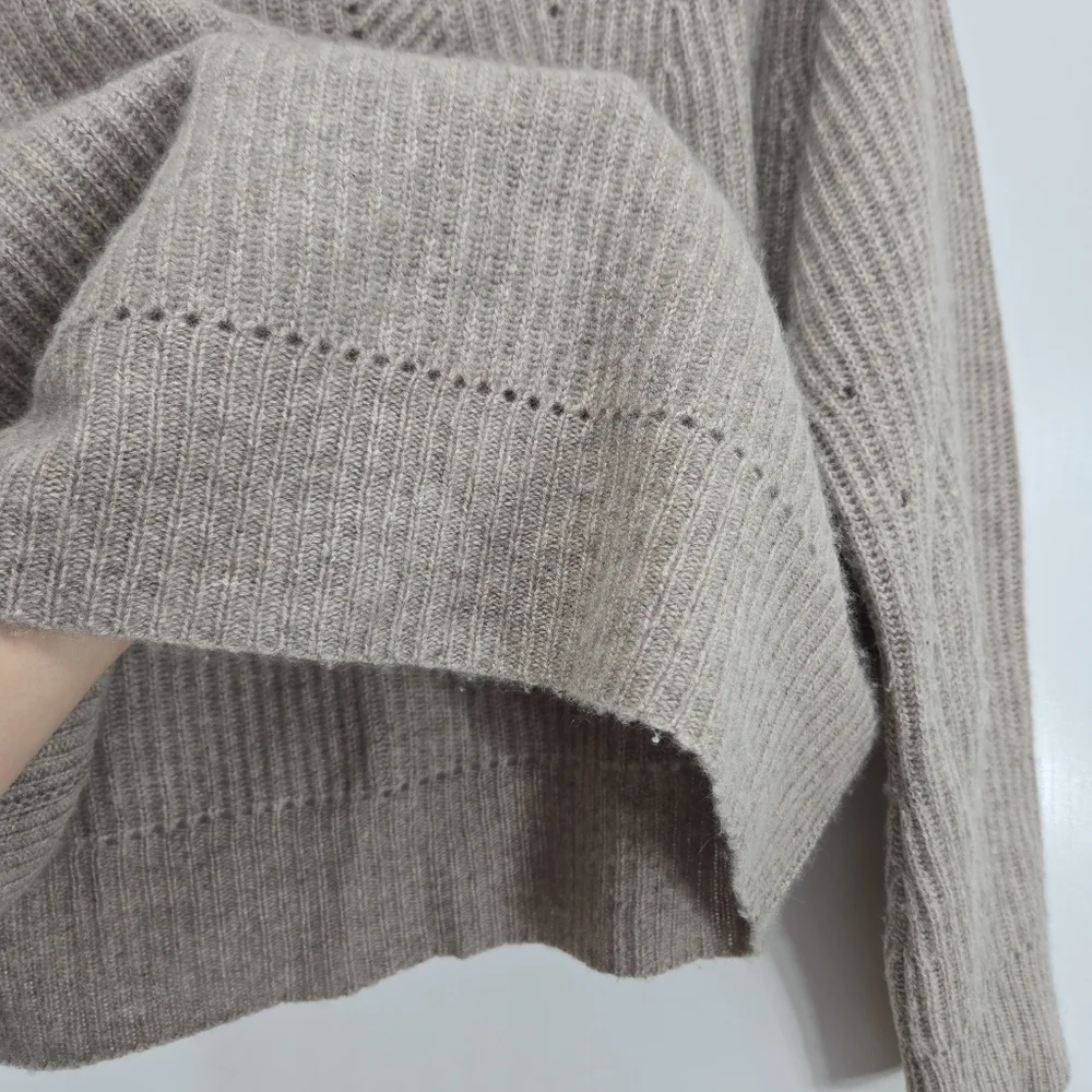 AQUA  100% cashmere‎ Novelty Stitch Mock Neck Pull Over Sweater XS Soft Beige